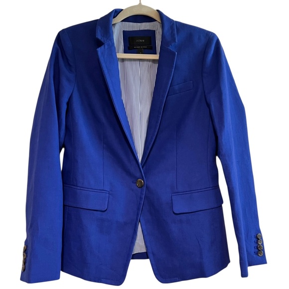 J. Crew Women’s Regent Blazer Linen One Button Royal Blue Fitted Jacket Size 4 - Picture 1 of 10